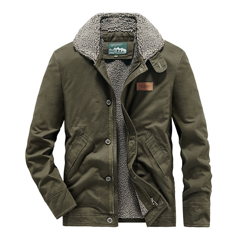 Herren Canvas-Jacke mit durchgehendem Sherpa-Innenfutter und Hemdkragen – Taviero
