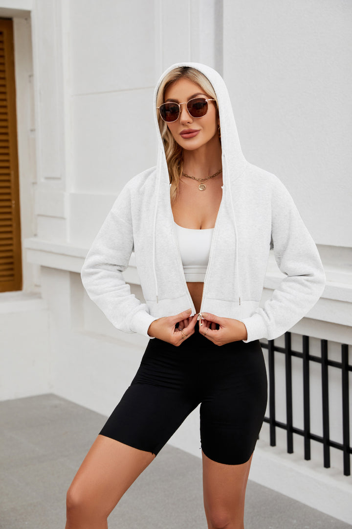 Damen Kurze Zip‑Hoodie Jacke mit Kapuze, Gummibund und Rippbündchen Echo Archiv