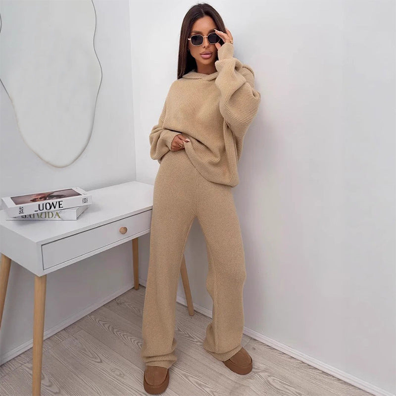 Damen Weiches Strick-Loungewear-Set mit Oversize-Pullover und weiter Palazzo-Hose – Mavelle