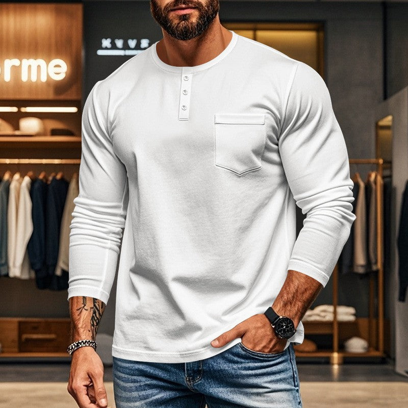 Herren Langarmshirt mit Knopfleiste und Brusttasche Echoarchiv