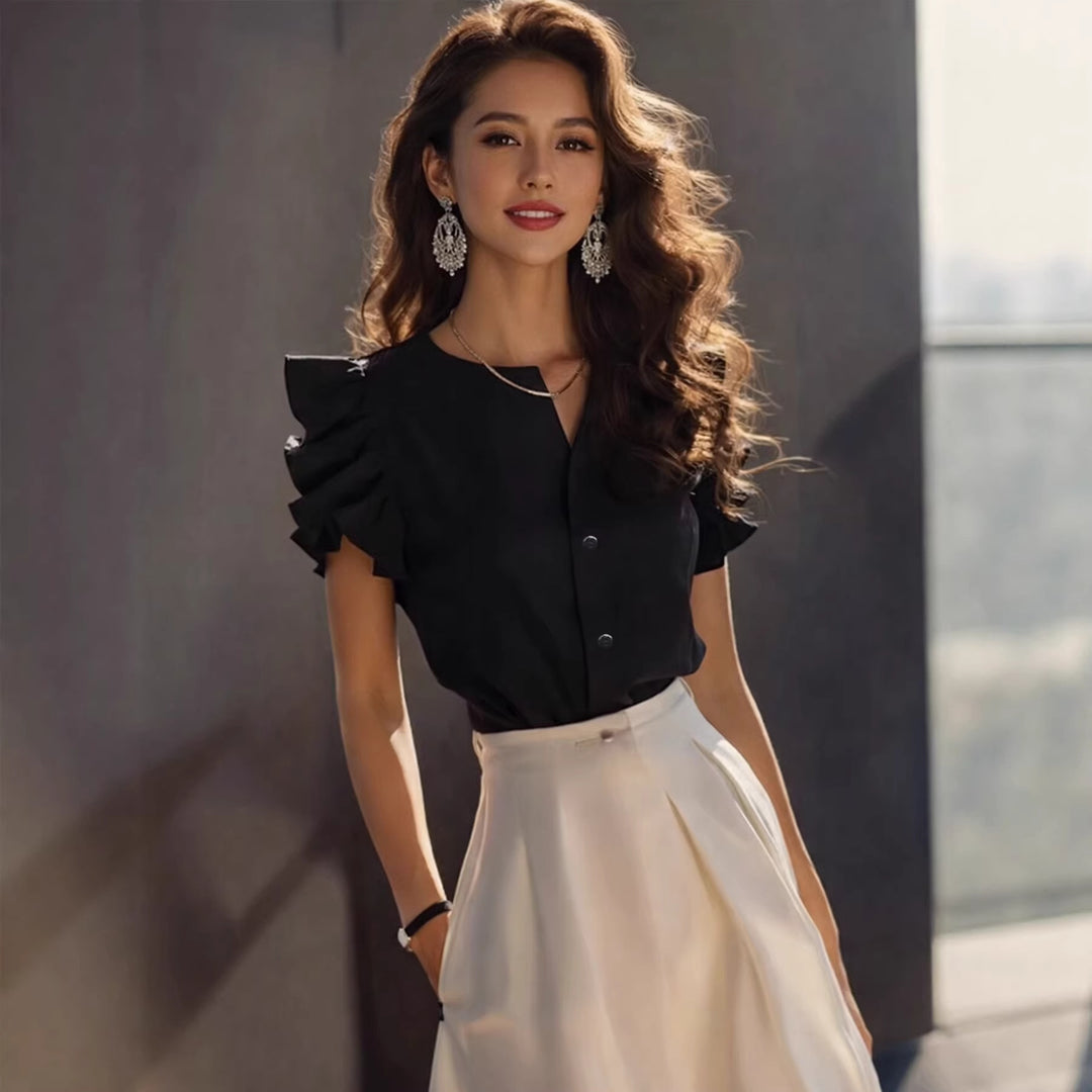 Damen Elegante Bluse mit Rüschendetails im schlichten Design Echo Archiv