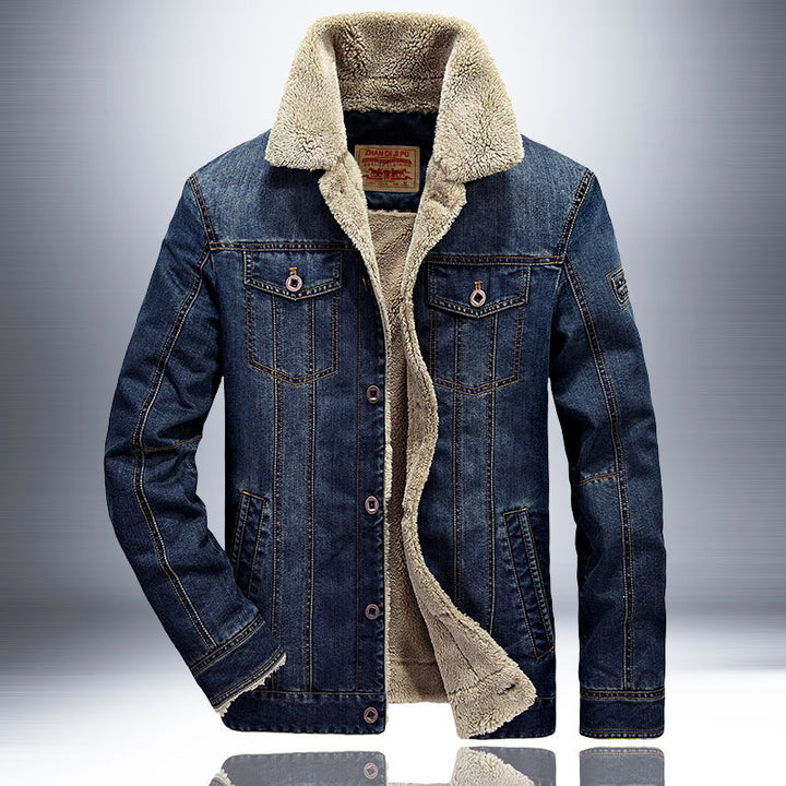 Herren Thermo-Denimjacke im Truckerstil mit vollem Teddyfleece-Innenfutter und hohem Umlegekragen Echo Archiv