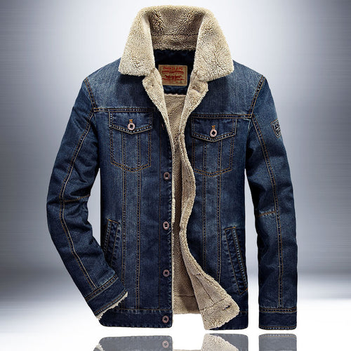 Herren Thermo-Denimjacke im Truckerstil mit vollem Teddyfleece-Innenfutter und hohem Umlegekragen Echo Archiv