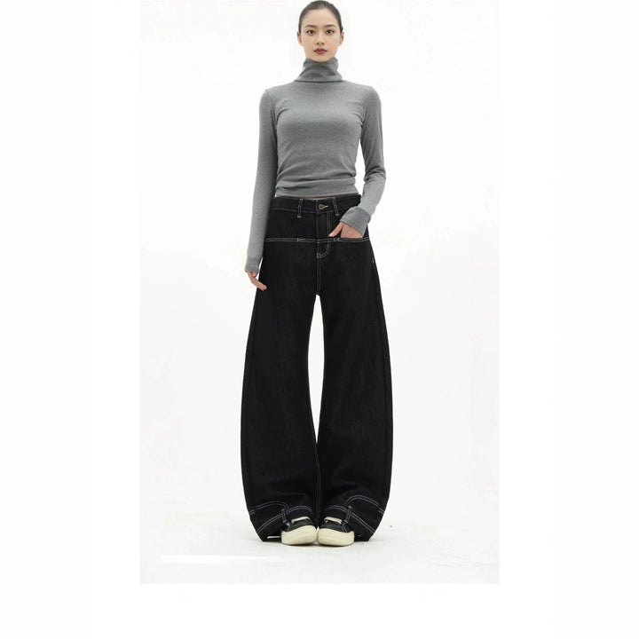 Damen Hochtaillierte Jeans mit weitem Bein Echoarchiv