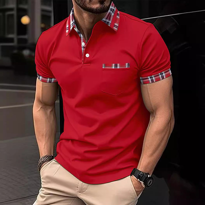 Herren Poloshirt mit modernem Karo-Design und Brusttasche Echoarchiv