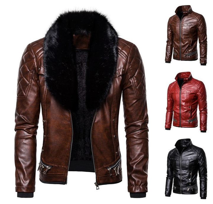 Herren Bikerjacke mit Kunstfellkragen und gesteppten Details Echoarchiv