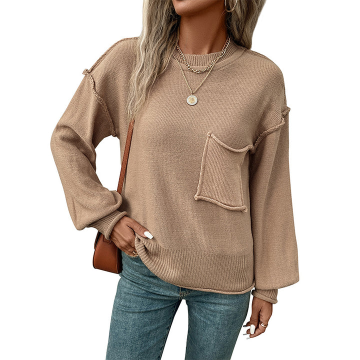 Damen Legerer Feinstrick-Pullover mit aufgesetzter Brusttasche und überschnittener Schulter – Mavelle