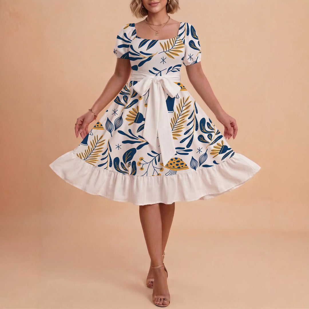 Damen Sommerliches Blumenkleid mit taillierbarem Gürtel und voluminösen Ärmeln Echo Archiv
