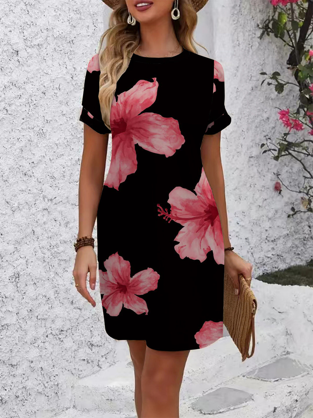 Damen lässiges Kurzarmkleid mit modernem Hahnentrittmuster und bequemer Passform Echo Archiv