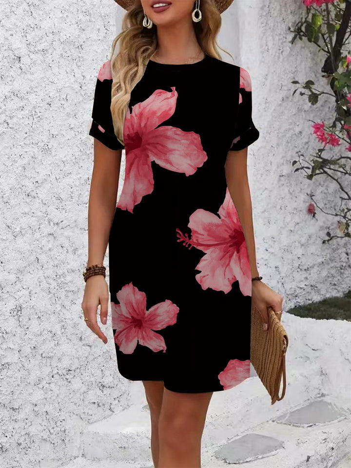 Damen lässiges Kurzarmkleid mit modernem Hahnentrittmuster und bequemer Passform Echo Archiv