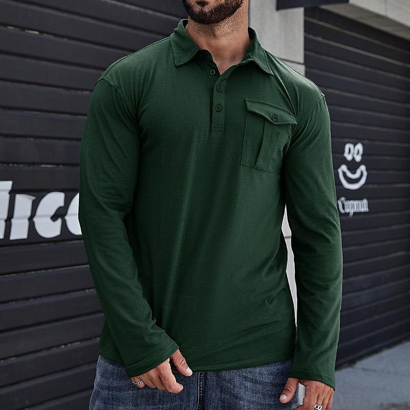 Herren Langarm-Henley Polo mit modernem Stehkragen Echoarchiv