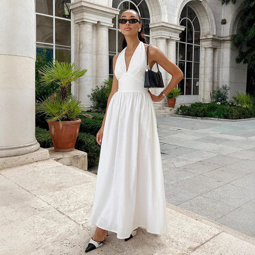 Damen Elegantes Maxikleid mit tiefem V-Ausschnitt und fließendem Schnitt Echo Archiv
