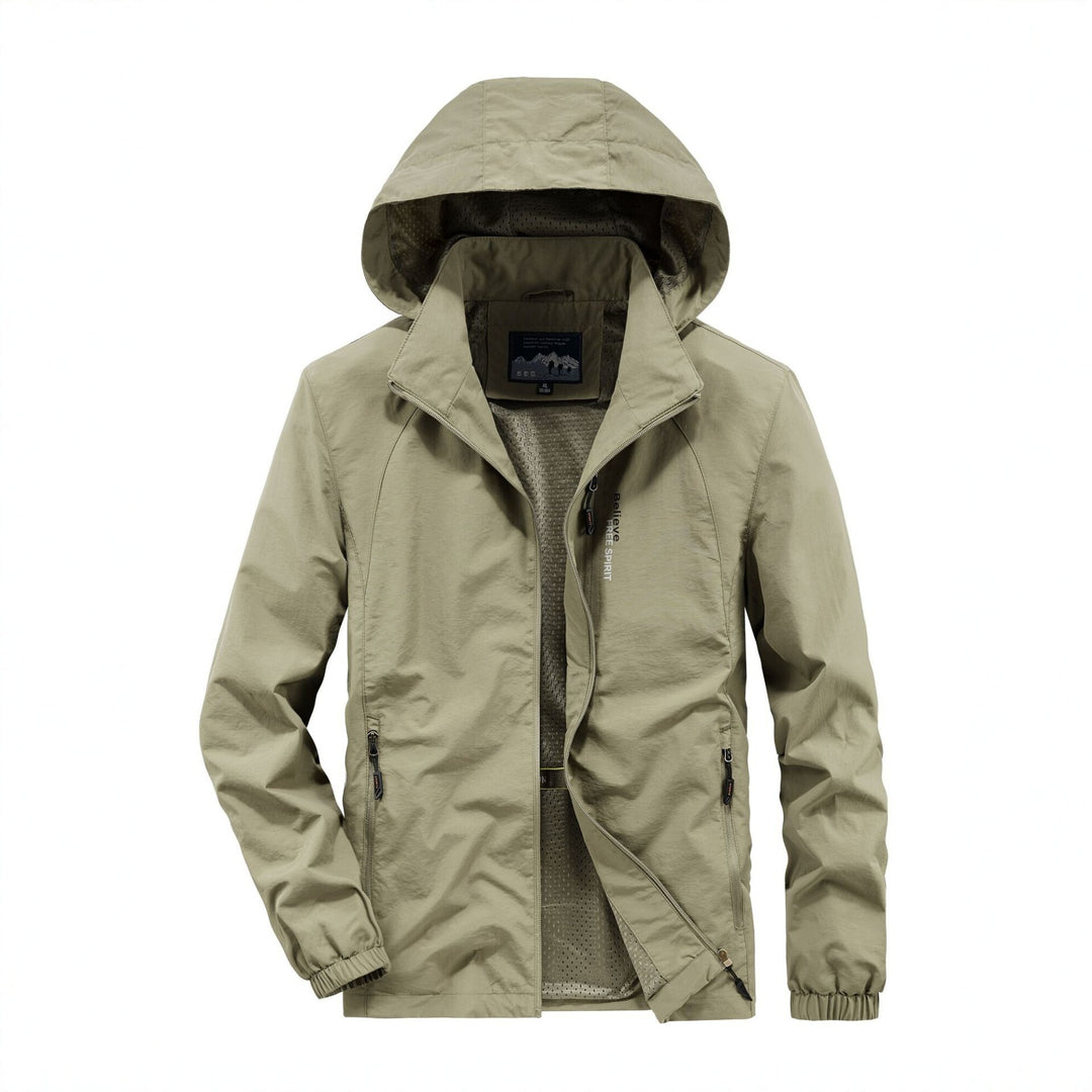 Herren Ultraleichte Atmungsaktive Kapuzenjacke mit perforiertem Mesh‑Futter und Reißverschlusstaschen Echo Archiv