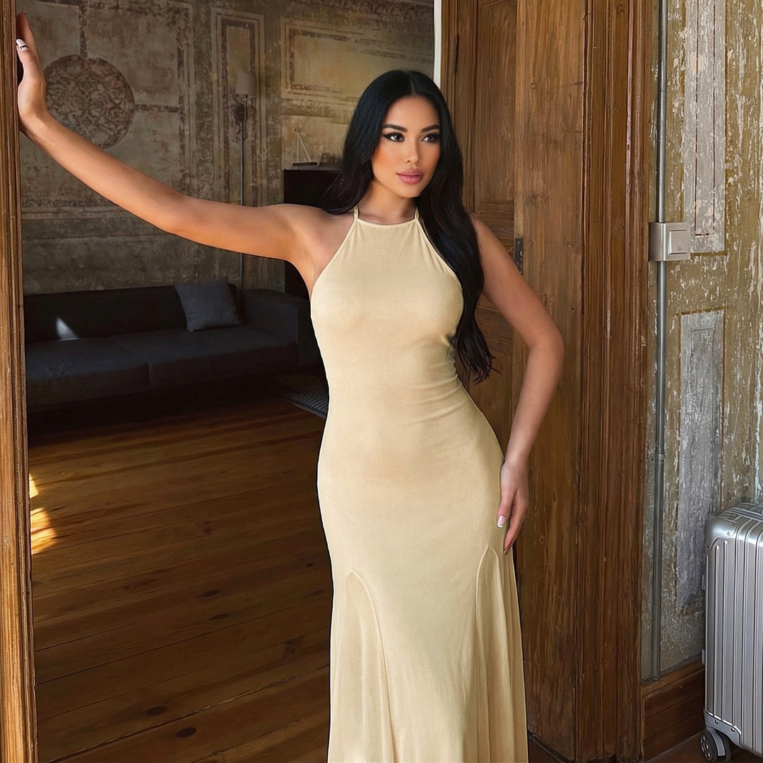 Damen Maxikleid mit elegantem Halterneck und fließendem Schnitt Echo Archiv