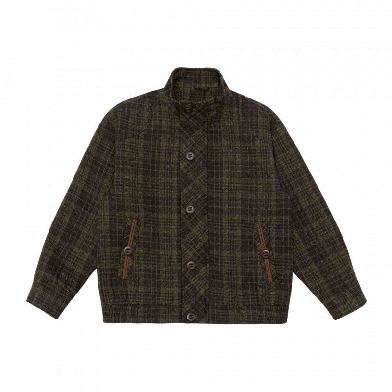 Herren Boxy-Blouson aus Wollmix mit Stehkragen, verdeckter Knopfleiste und Lederapplikationen Echo Archiv