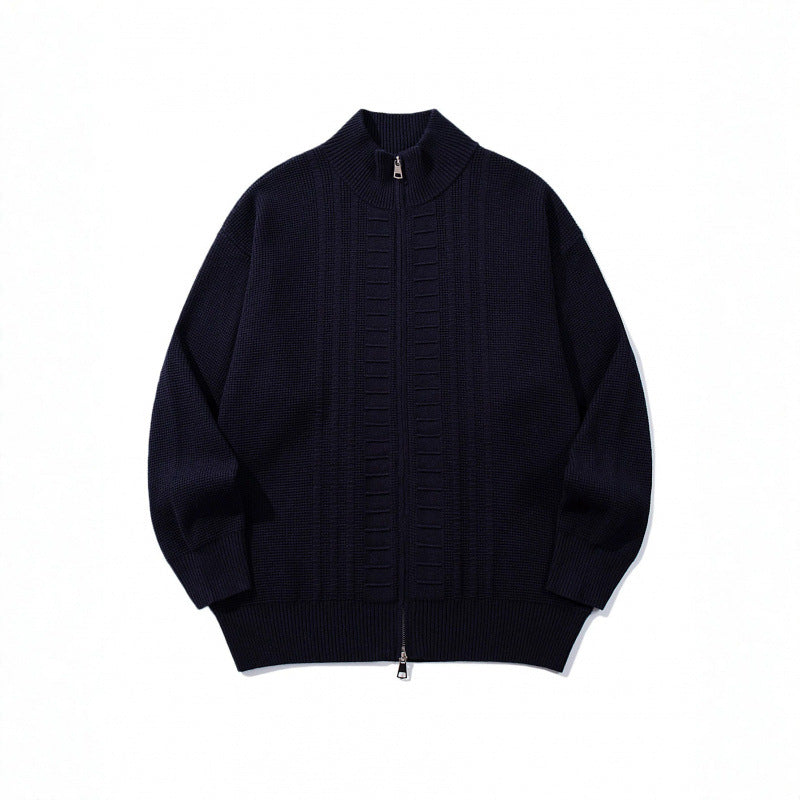 Herren Grobgestrickter Zip-Cardigan mit hohem Kragen und Doppelreißverschluss Echo Archiv
