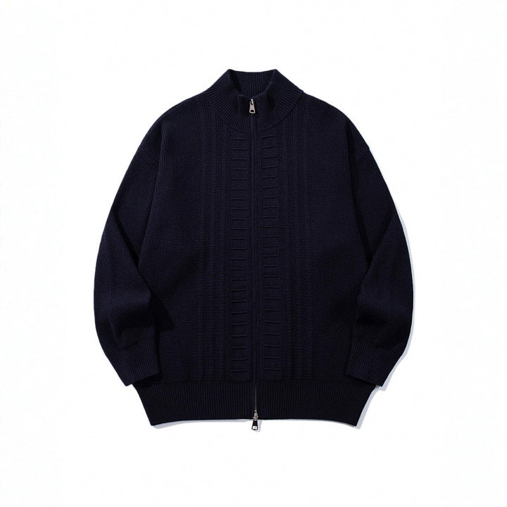 Herren Grobgestrickter Zip-Cardigan mit hohem Kragen und Doppelreißverschluss Echo Archiv