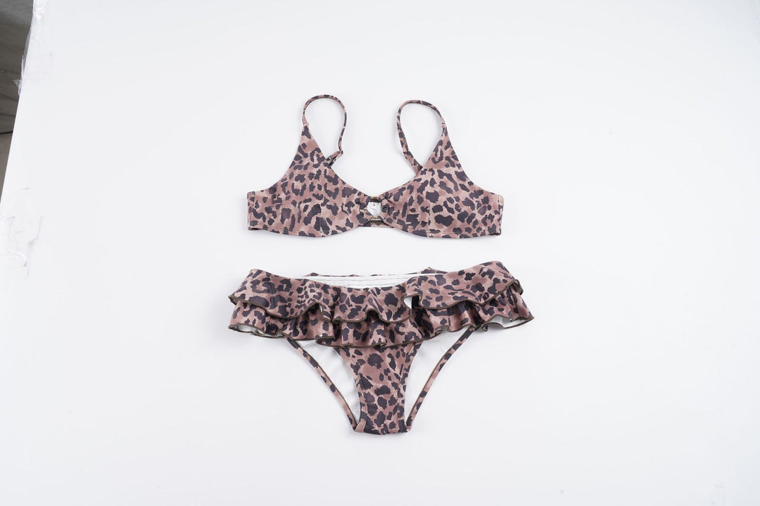 Damen Bikini-Set mit Rüschendetails und Leopardenmuster Echo Archiv