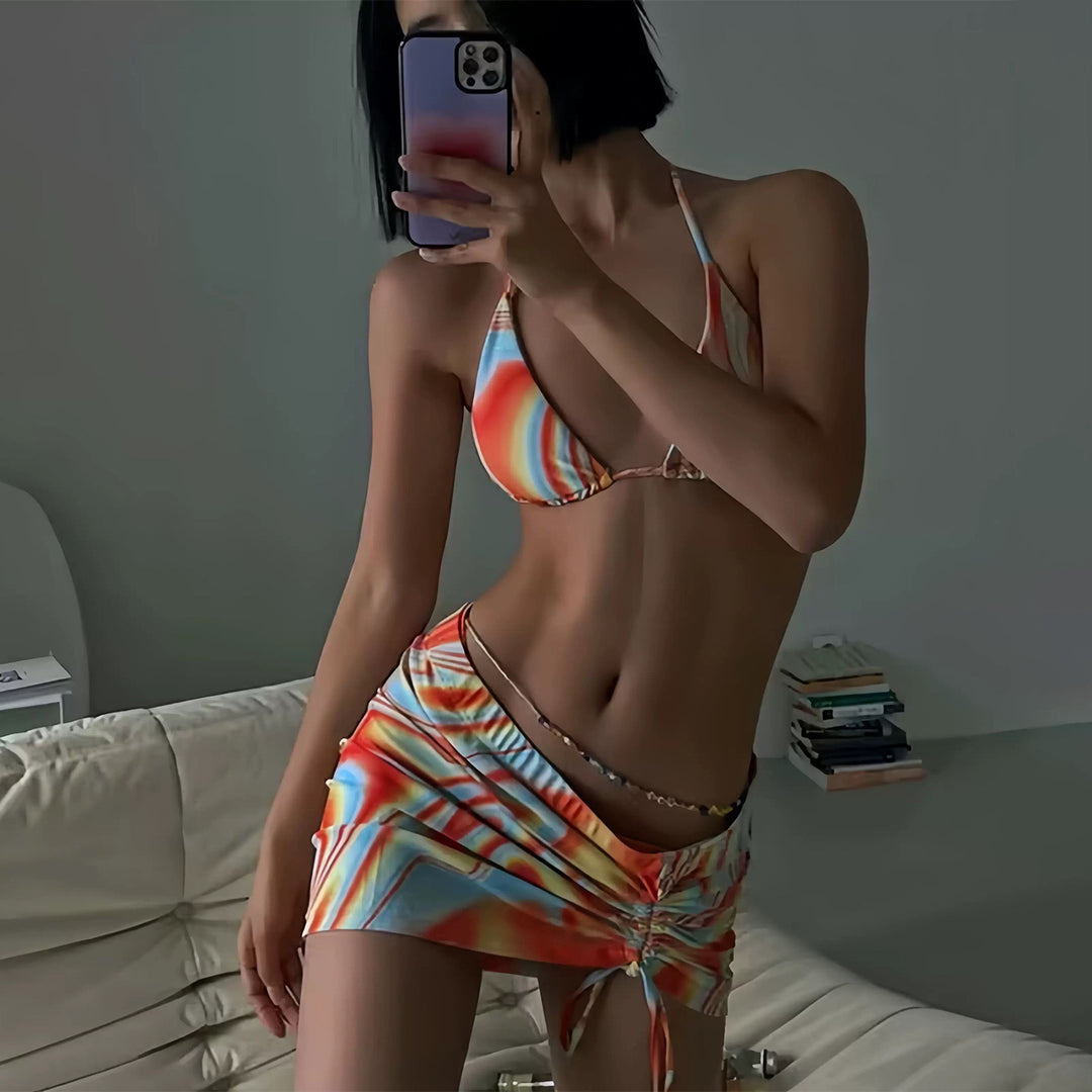 Damen Bikini-Set mit farbenfrohem Wellenmuster und verstellbarem Höschen Echo Archiv