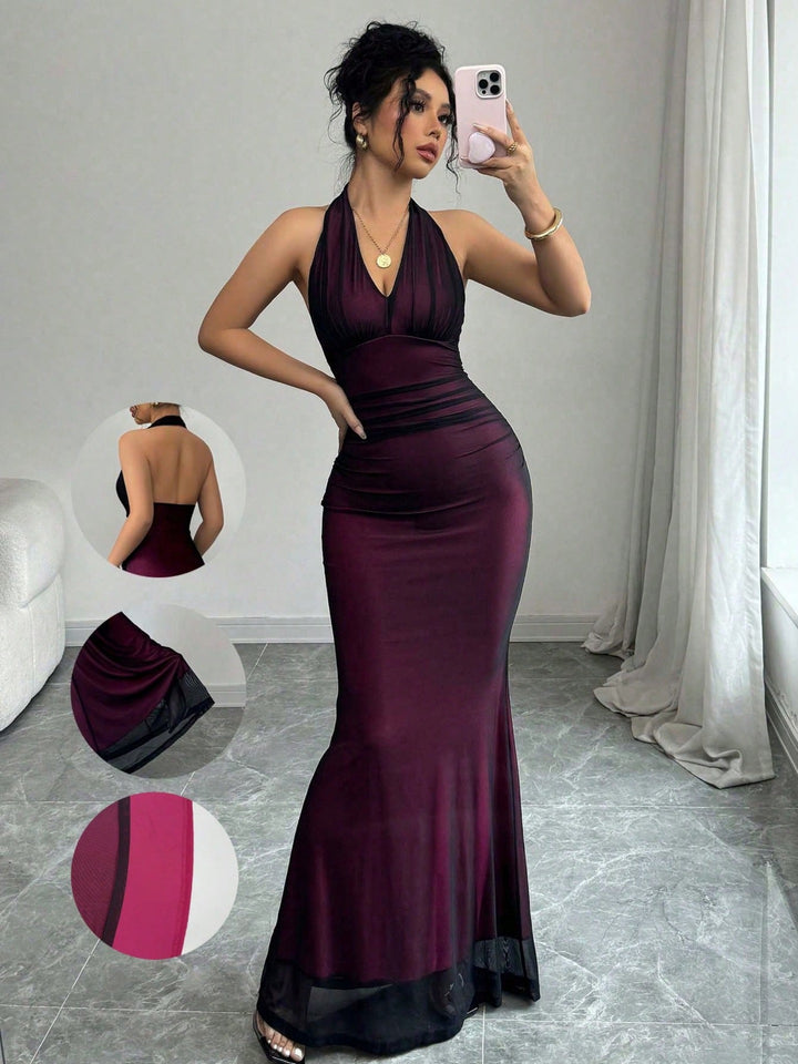 Damen Elegantes Maxikleid mit tiefem V-Ausschnitt und taillierendem Schnitt Echo Archiv