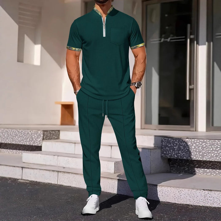 Herren lässiges Outfit mit modernem Stehkragen und elastischer Hose Echoarchiv