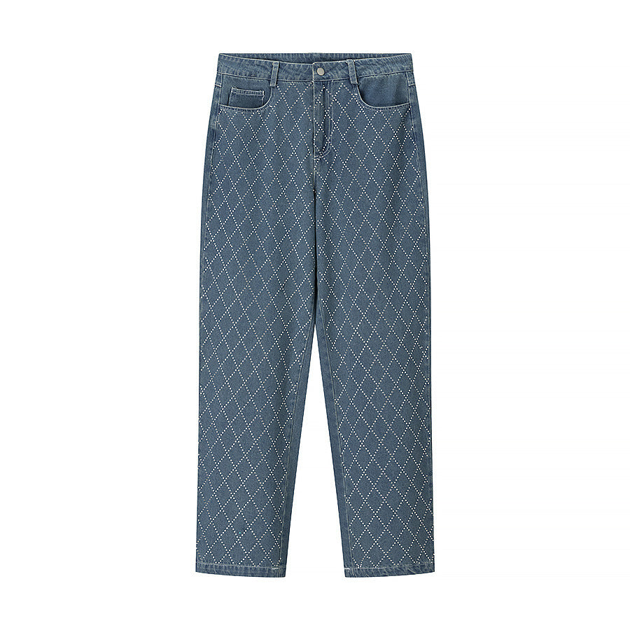 Damen nan gerade Jeans mit Rautensteppung, hoher Taille und geradem Bein Echo Archiv