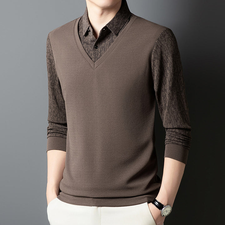 Herren eleganter V-Ausschnitt Pullover mit strukturiertem Ärmel Echoarchiv