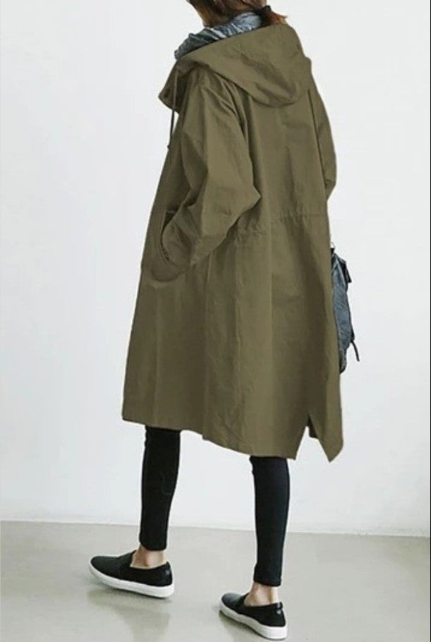 Damen nan leichter oversized Regenmantel mit Kapuze und verdeckter Knopfleiste Echo Archiv