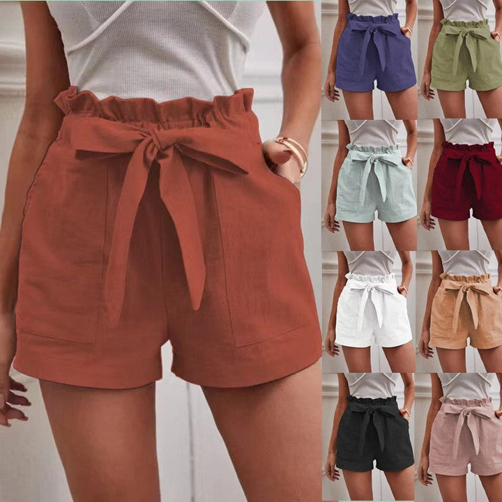 Damen elegante Shorts mit Bindegürtel und breitem Bund Echoarchiv