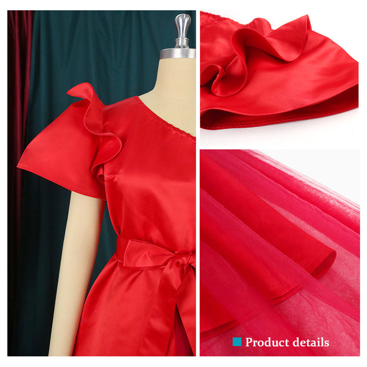 Damen asymmetrisches Cocktailkleid mit Volant und Taillenschnürung Echo Archiv