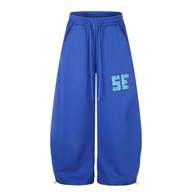 Damen Weite Palazzo-Sweatpants mit Nietenbesatz, Komfortbund und Saumkordel Echoarchiv