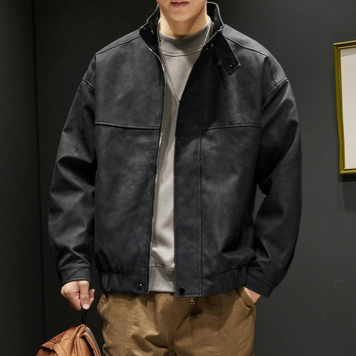 Herren elegante Kunstlederjacke mit praktischem Kragen Echoarchiv