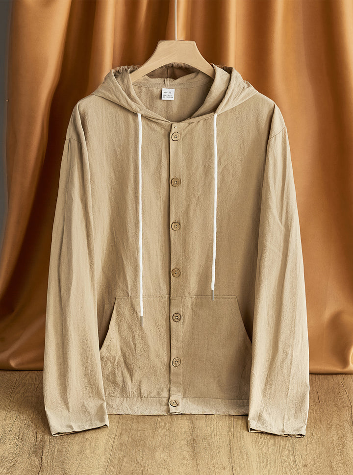 Herren lässiger Kapuzenjacke mit strukturiertem Design und Holzknöpfen Echoarchiv