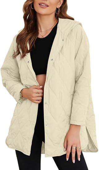 Damen gesteppte Kapuzenjacke mit Oversize-Schnitt, Druckknopfverschluss und Seitenschlitzen Echo Archiv
