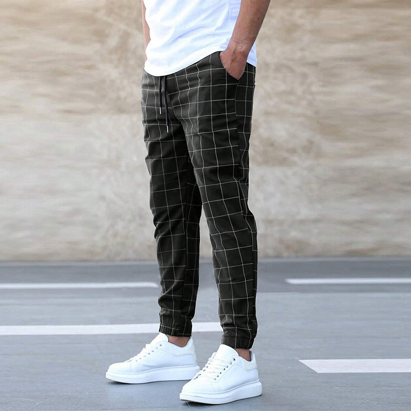 Herren karierte Jogginghosen mit Kordelzug, Slim Fit und elastischen Bündchen Echoarchiv