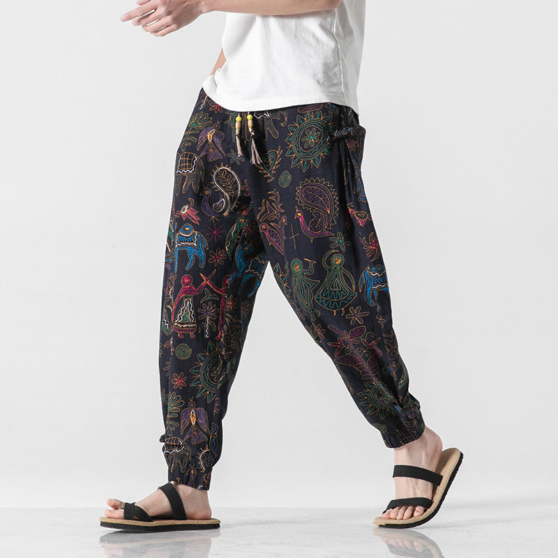 Unisex nan lässige Boho-Haremshose mit Elefantenmuster, elastischem Bund und Bündchen Echo Archiv