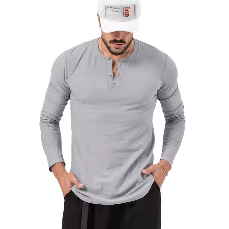 Herren Langarm Henley-Shirt mit modischem Knopfverschluss Echoarchiv