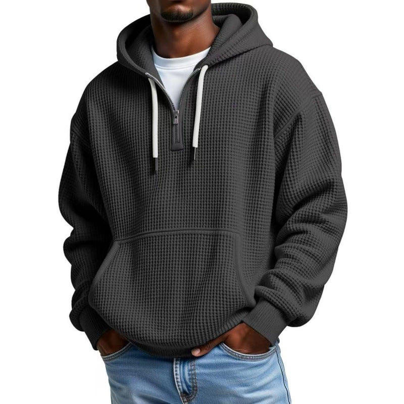Herren Waffelstruktur-Hoodie mit halbem Reißverschluss und Kängurutasche Echo Archiv