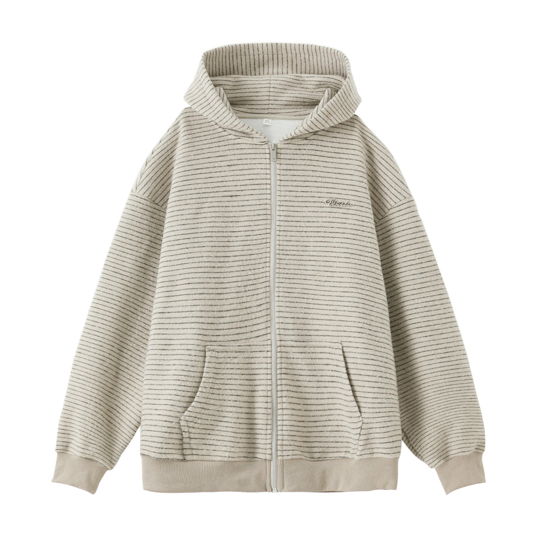 Unisex Oversize Kapuzenjacke mit durchgehendem Reißverschluss, feiner Streifenstruktur und Kängurutasche Echo Archiv