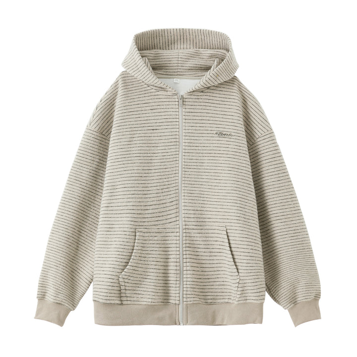Unisex Oversize Kapuzenjacke mit durchgehendem Reißverschluss, feiner Streifenstruktur und Kängurutasche Echo Archiv