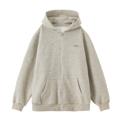 Unisex Oversize Kapuzenjacke mit durchgehendem Reißverschluss, feiner Streifenstruktur und Kängurutasche Echo Archiv