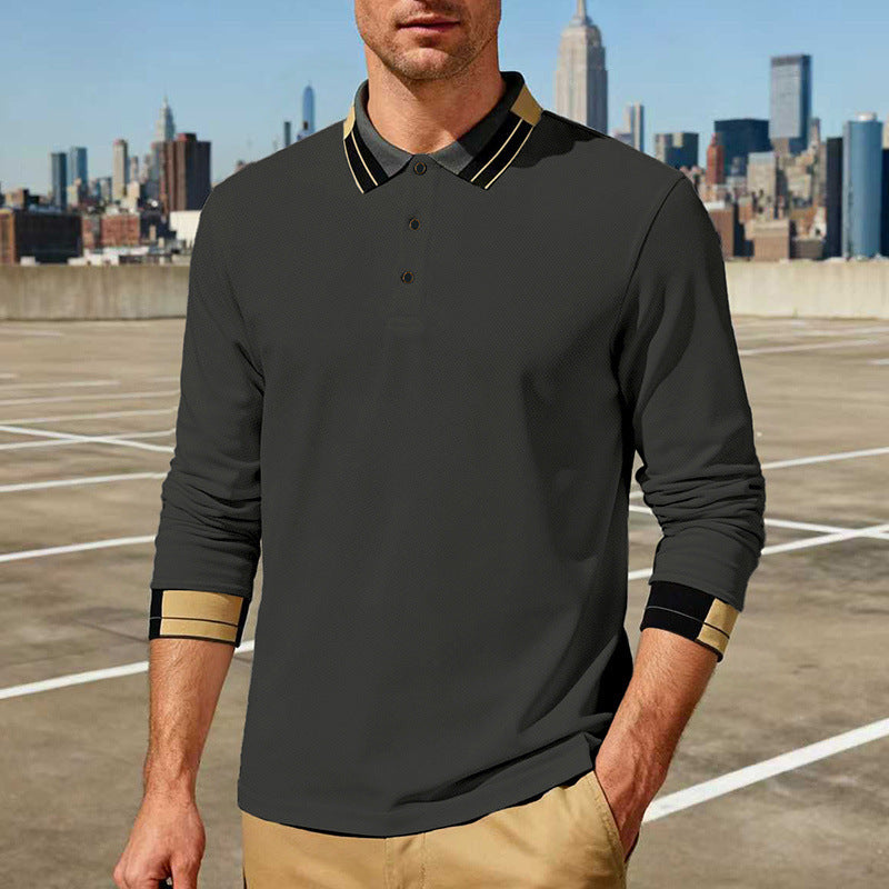 Herren nan langärmeliges Poloshirt mit Kontrastkragen und gerippten Manschetten Echo Archiv