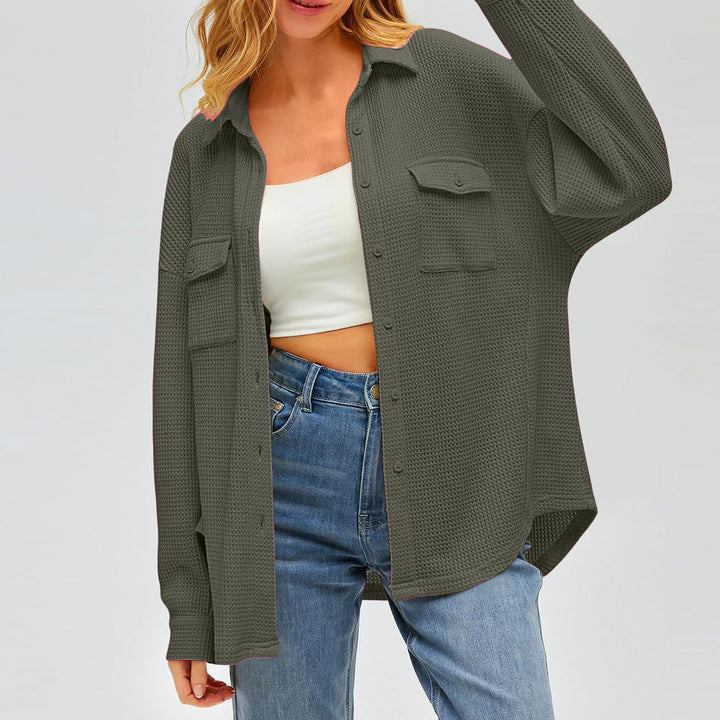 Damen nan oversized Waffelstrick Hemdjacke mit Brusttaschen und Knopfleiste Echo Archiv
