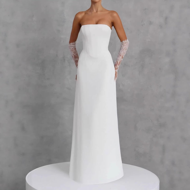 Damen Elegantes Hochzeitskleid mit schulterfreiem Design und Spitzenärmeln Echo Archiv