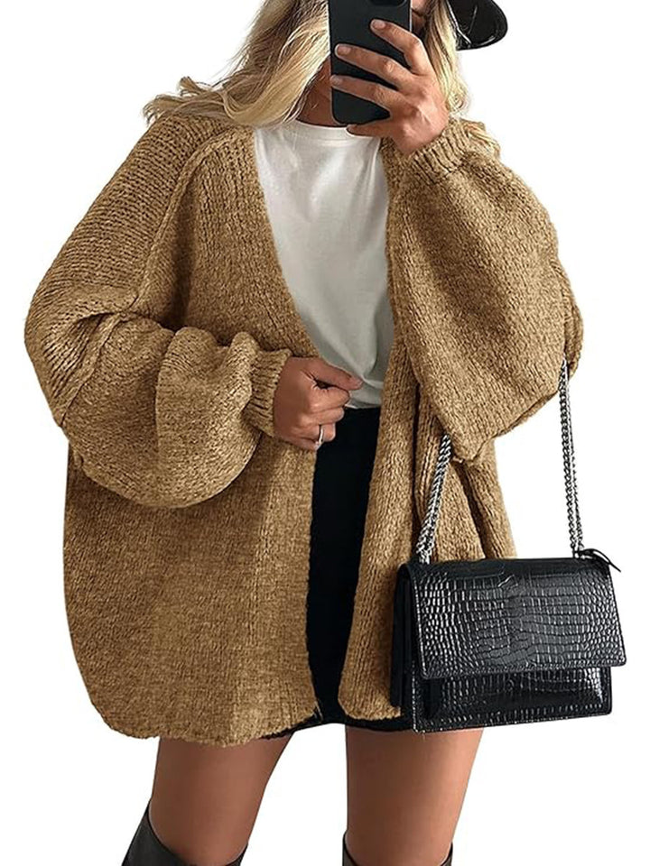 Damen Oversize Strickcardigan mit Ballonärmeln und offener Front Echoarchiv