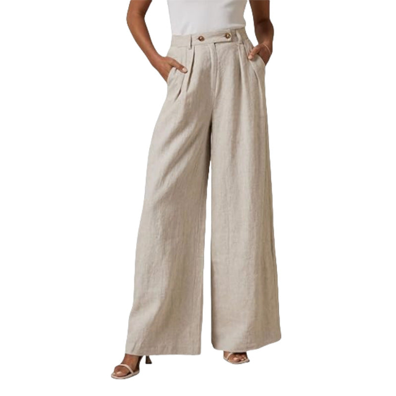 Damen Leinenhose Damen elegant mit hohem Bund