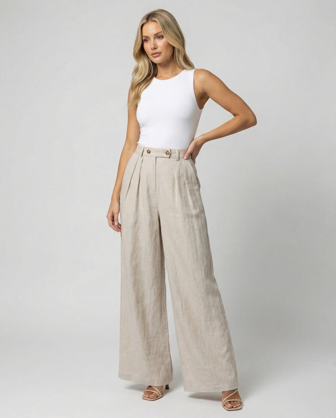 Damen Leinenhose Damen elegant mit hohem Bund
