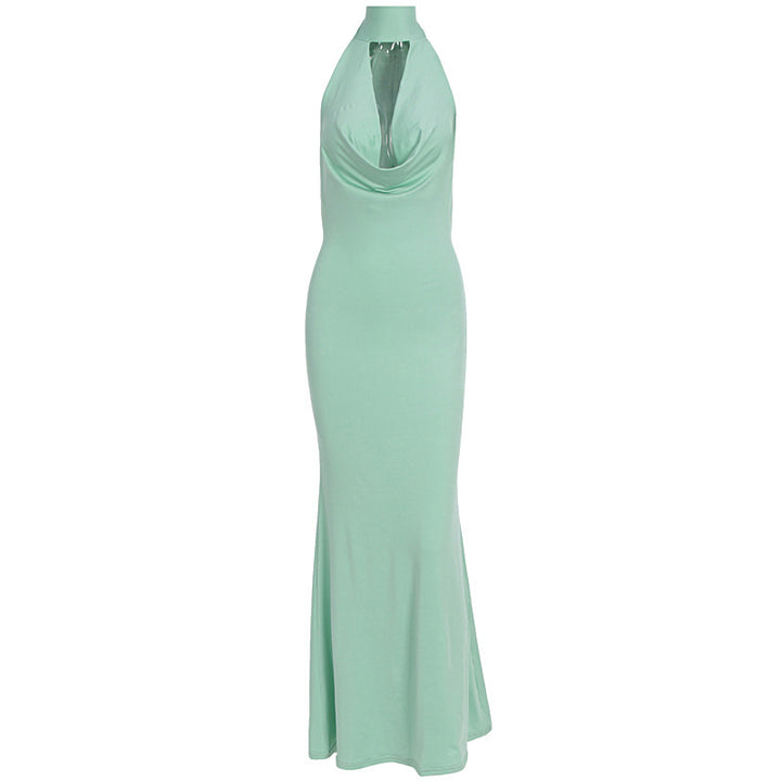 Damen elegantes Maxikleid mit tiefem V-Ausschnitt und schimmerndem Oberteil Echo Archiv