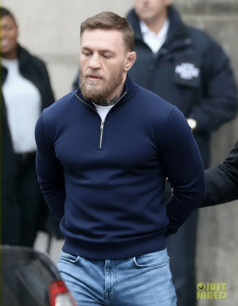 Herren feiner Troyer mit kurzem Reißverschluss, geripptem Saum und Merino-Mix – Cavarno