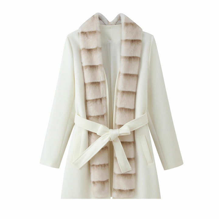 Damen Taillierter Wollmix-Mantel mit Bindegürtel und abnehmbarem Faux-Fur-Schalkragen Echo Archiv